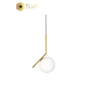 Angular Gold Brass Plated Rod Milky White Glass Ball Pendant Light Fixture