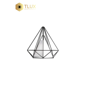 Black Metallic Diamond Geometric Frame with White Cloth Lampshade Pendant Light Fixture