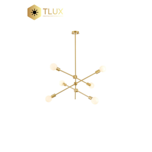 Gold Plated 6 Head Metallic Rod Pendant Light / Lamp E27 Fixture