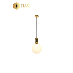 Gold Plated Bulb Holder with Milky White Round Glass Ball Pendant Light Fixture
